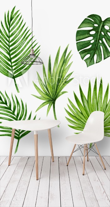 Picture of Watercolor tropical palm leaves Vector illustration